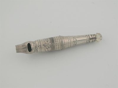 Appraisal: A George III child's whistle teether with pricked engraving and