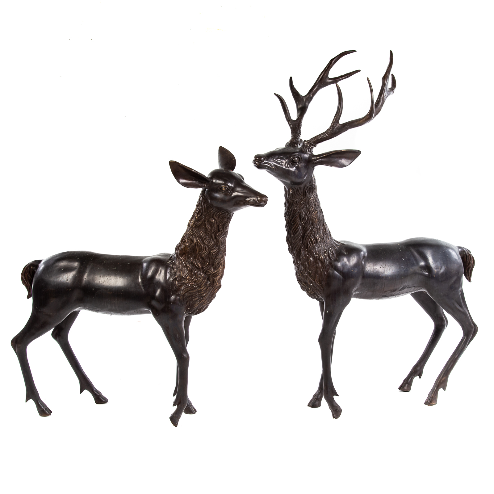 Appraisal: NEAR LIFE SIZE BUCK DOE BRONZES Standing bronzes of buck