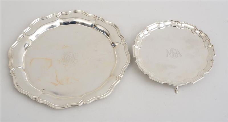 Appraisal: DURGIN MONOGRAMMED SILVER TRAY AND A CRICHTON MONOGRAMMED TRIPOD PIE