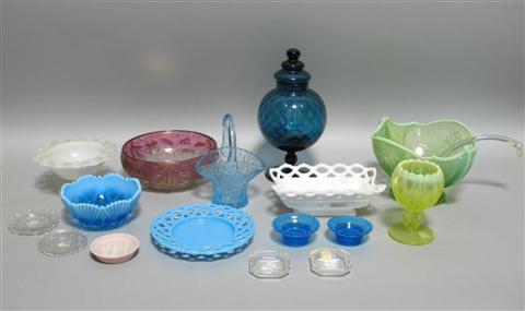 Appraisal: COLLECTION OF COLORED GLASS ITEMS Including a small blue molded