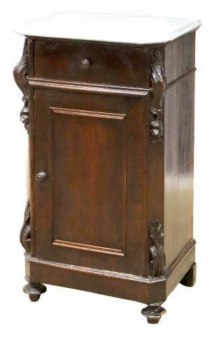 Appraisal: Italian marble-top mahogany bedside cabinet late th c fitted with