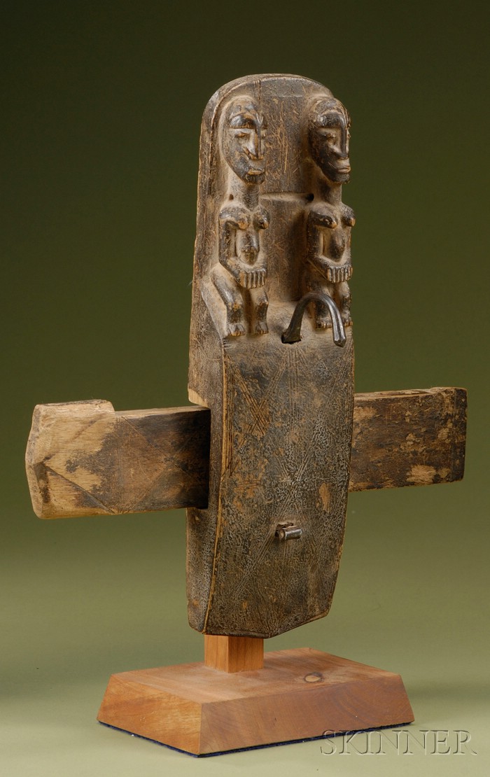 Appraisal: African Carved Wood Lock Dogon the top carved in high