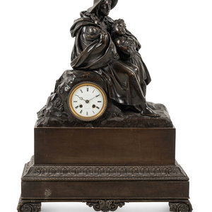 Appraisal: A Louis Philippe Bronze Figural Mantel Clock Mid- th Century