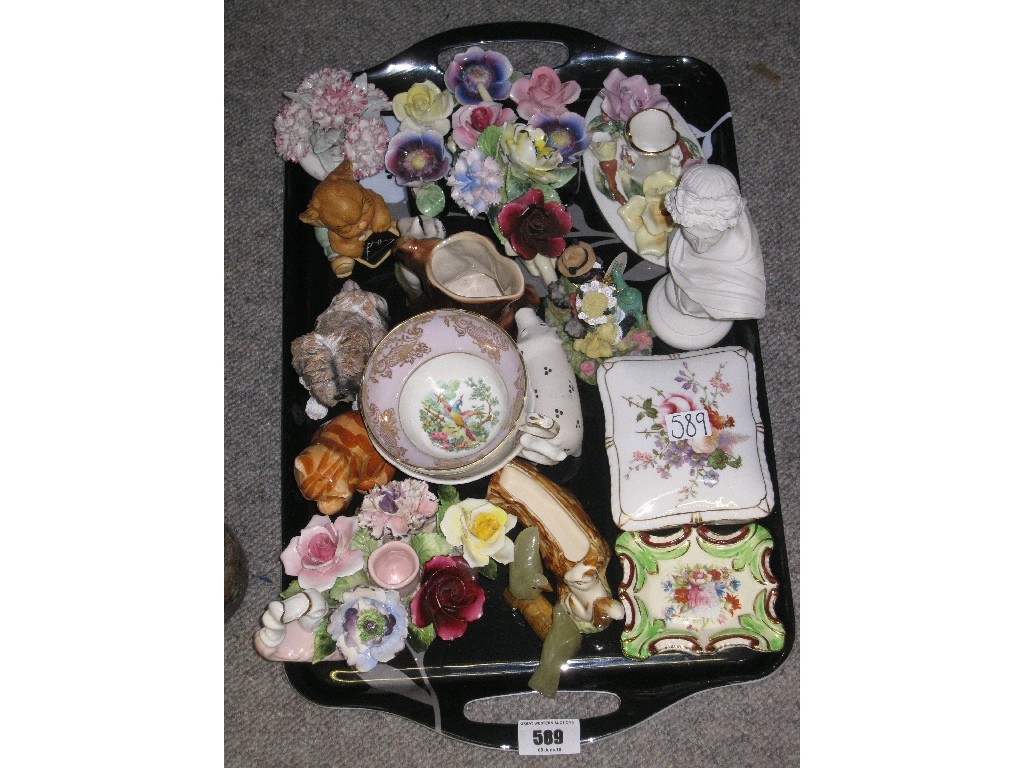 Appraisal: Tray lot of assorted ceramics animal figures etc