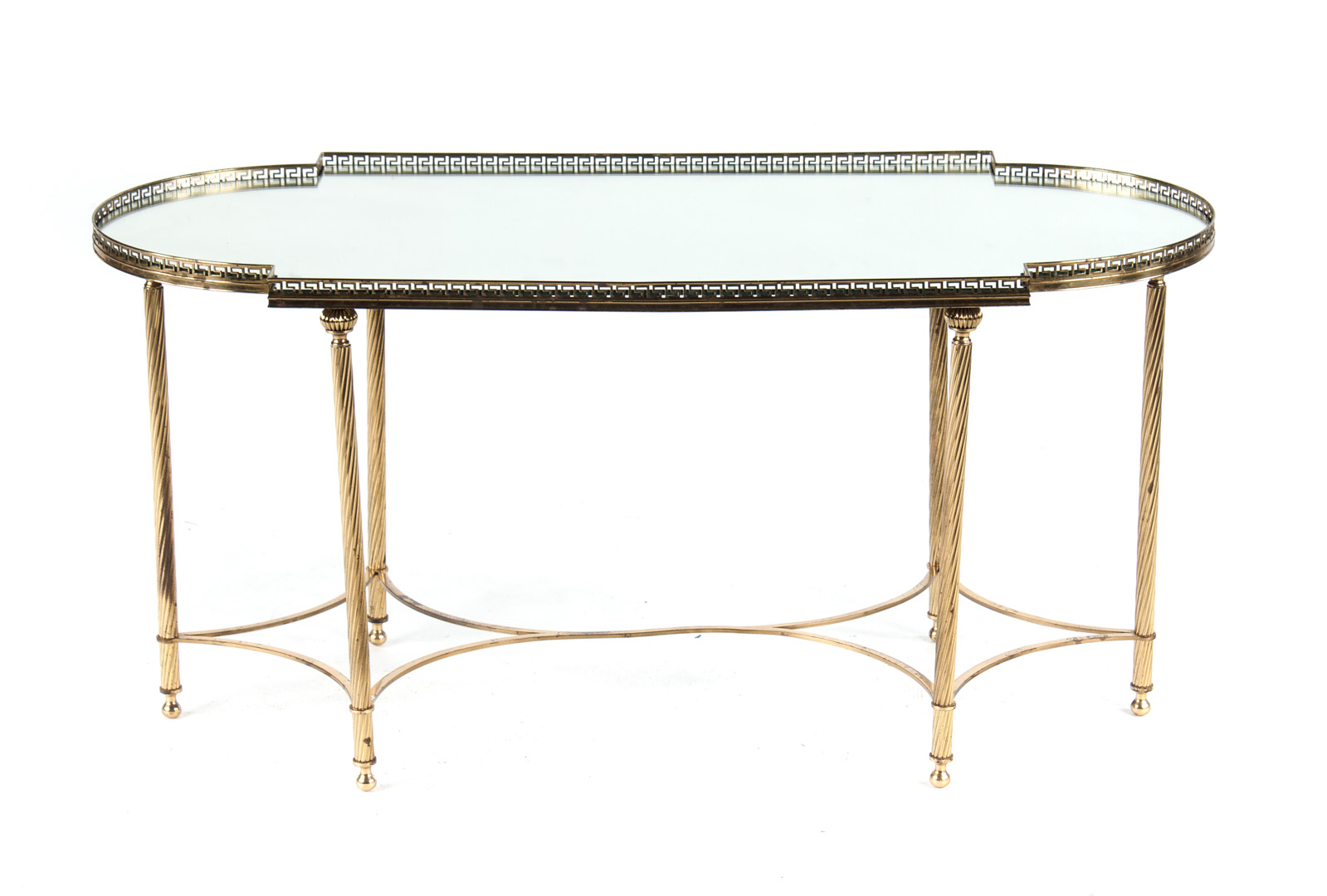 Appraisal: Contemporary cast and wrought brass coffee table mirrored glass top