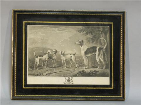 Appraisal: FOUR HUNTING DOGS Print x in sight Framed