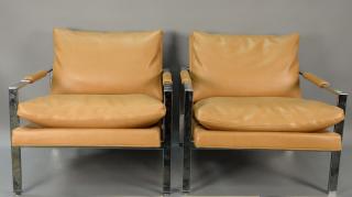 Appraisal: Pair of Milo Baughman chrome club chairs chrome pitting Pair