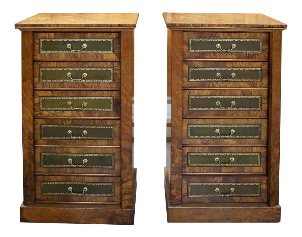 Appraisal: PAIR OF BURL WALNUT LOCKSIDE CHESTSafter each with six drawers