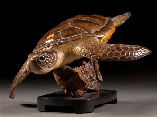 Appraisal: Carved and polychromed wood figure of a sea turtle mounted