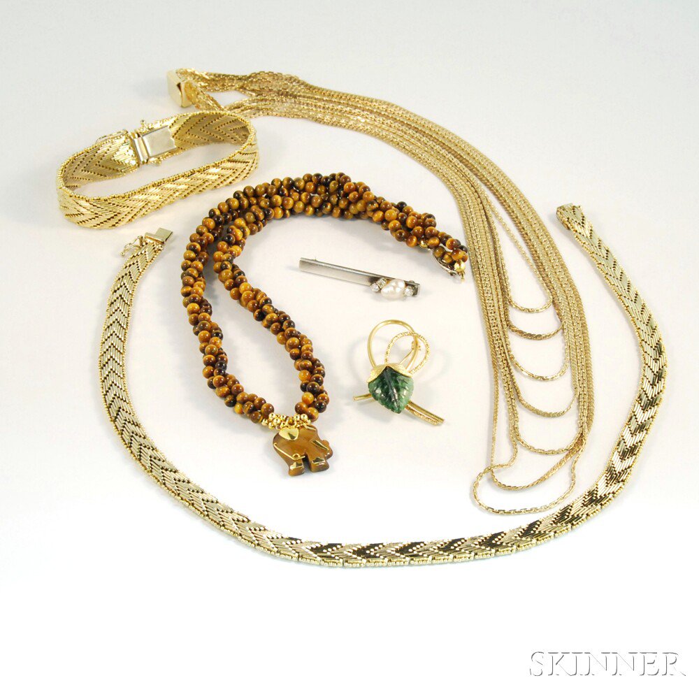 Appraisal: Small Group of Jewelry including a tiger's-eye necklace a gold-filled