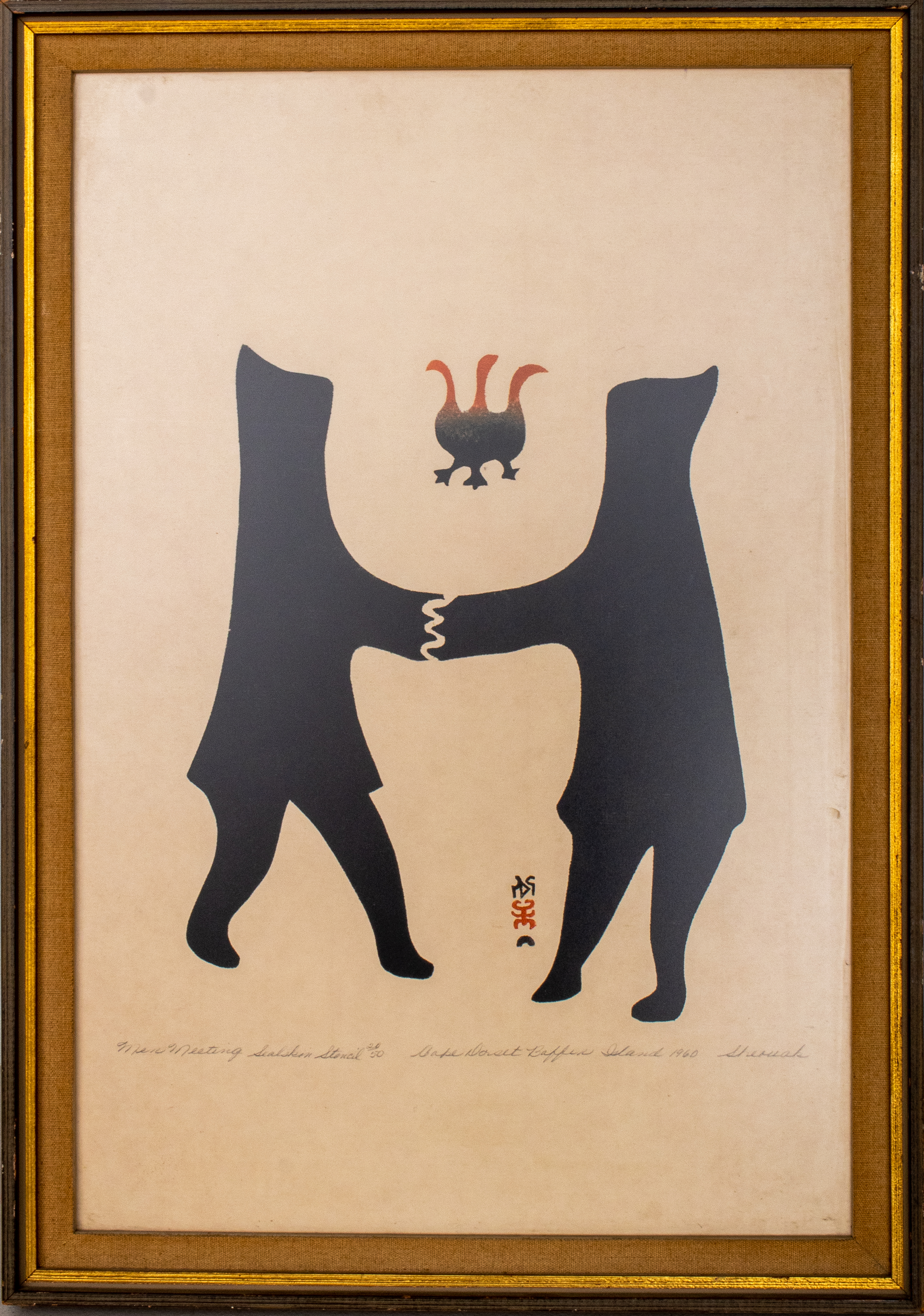 Appraisal: SHEOUAK PETAULASSIE INUIT LITHOGRAPH Sheouak Petaulassie Inuit - Men Meeting