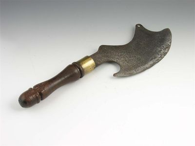 Appraisal: An th century meat cleaver with a shaped steel blade