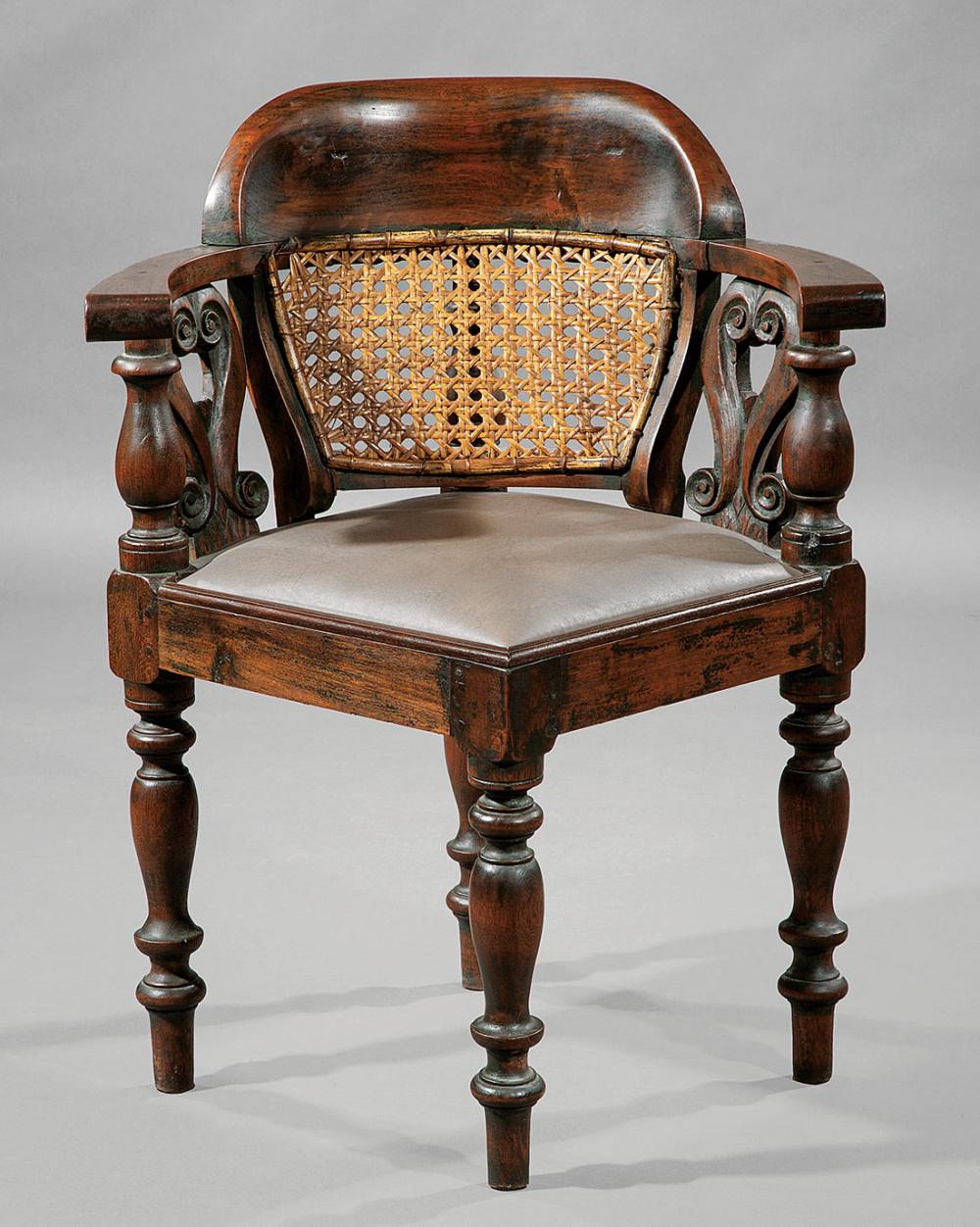 Appraisal: Anglo-Colonial Tropical Hardwood Corner Chair mid-to-late th c demilune crest