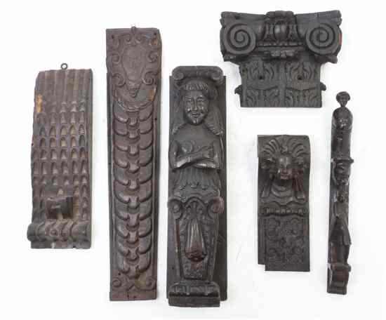 Appraisal: A Collection of Carved Wood Architectural Fragments of various woods