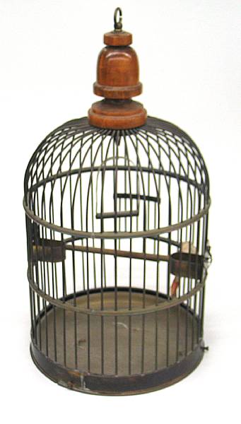 Appraisal: A wire and wood dome top birdcage and a pair