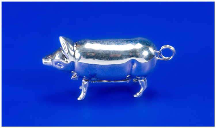 Appraisal: Silver Vesta Case Realistically Modelled As A Pig With Striker