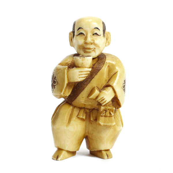 Appraisal: Japanese carved ivory netsuke figure of a drinking man with