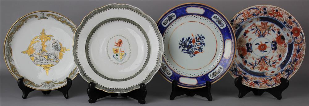 Appraisal: TWO CHINESE EXPORT ARMORIAL DISHES PAINTED EN GRISAILLE TH CENTURY