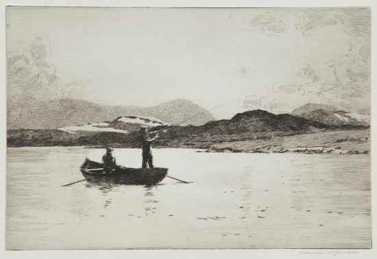 Appraisal: Norman Wilkinson - Fisherman with ghillie loch fishing Etching with