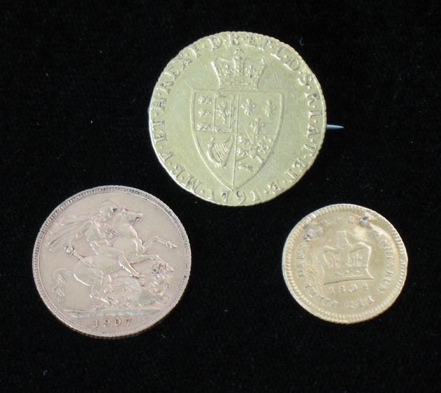 Appraisal: AN EDWARD VII GOLD SOVEREIGN and two other gold coins