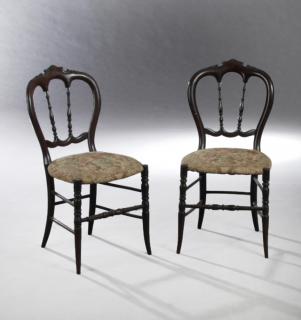 Appraisal: Pair of English Victorian Carved Birch Balloon Bac Pair of