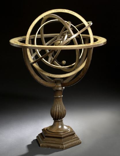 Appraisal: Italian Walnut Armillary Sphere with six intersecting movable rings representing