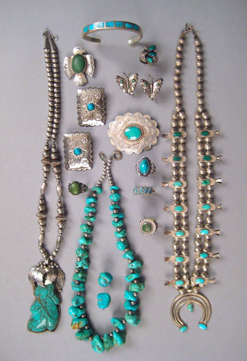 Appraisal: Group of southwest silver and turquoise jewelry to include a