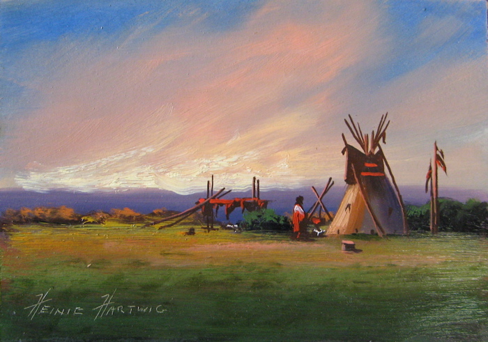 Appraisal: HEINIE HARTWIG OIL ON MASONITE California born Indian Encampment at