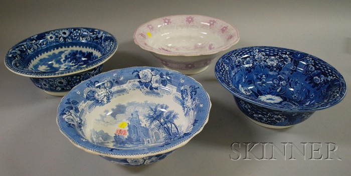 Appraisal: Four English Transfer-decorated Staffordshire Basins including a Stubbs Upper Ferry