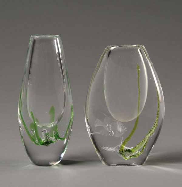 Appraisal: Kosta Swedish art glass vases one engraved with a tropical