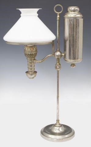 Appraisal: American nickel-plated kerosene student lamp Manhattan Brass Company late th