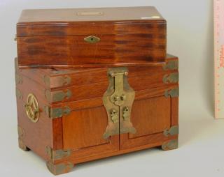 Appraisal: Two Chinese Hardwood Brass Mounted Boxes Two Chinese hardwood brass