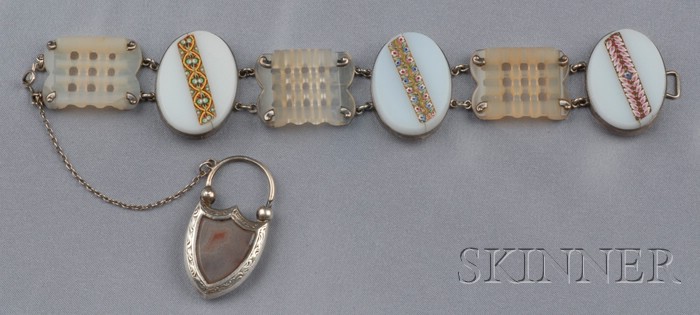 Appraisal: Victorian Agate and Micromosaic Bracelet composed of three oval milk