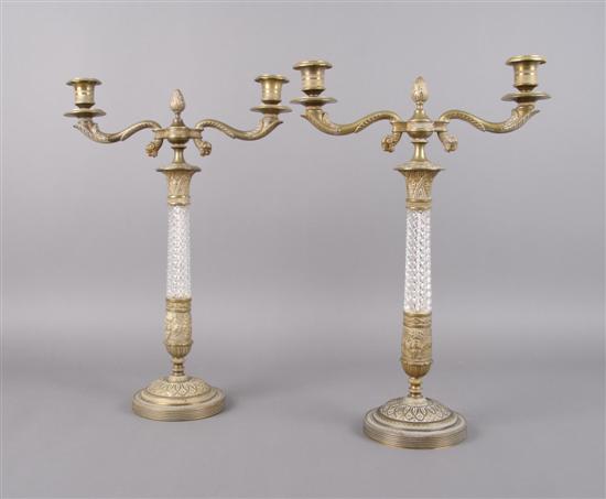 Appraisal: A Pair of Austrian Gilt Metal and Cut Glass Two-Light