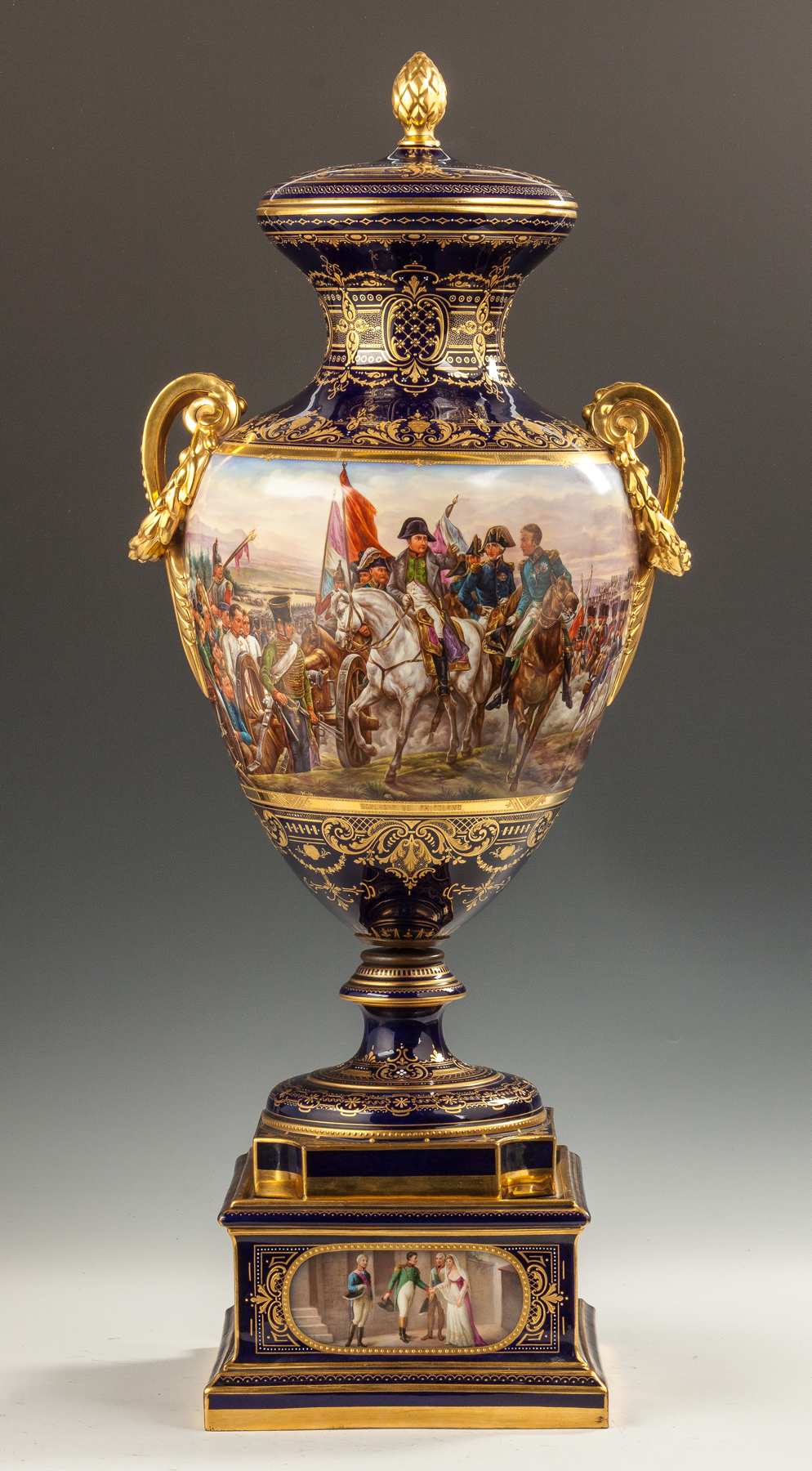 Appraisal: Fine and Rare Historical Vienna Covered Urn with Napoleonic Scenes