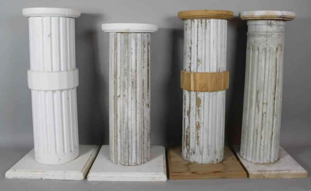 Appraisal: GROUP OF FOUR PAINTED WOODEN FLUTED COLUMNAR PEDESTALS the tallest