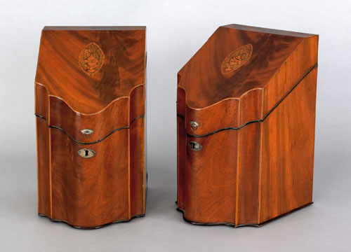 Appraisal: Pair of Hepplewhite mahogany knife boxes ca each with an