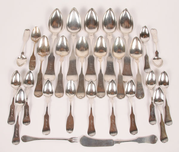 Appraisal: Coin silver lot including five Edward David Kinsey serving spoons