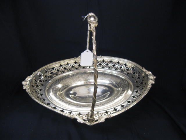 Appraisal: Victorian Silverplate Basket oval pierced Greek key design swing handle