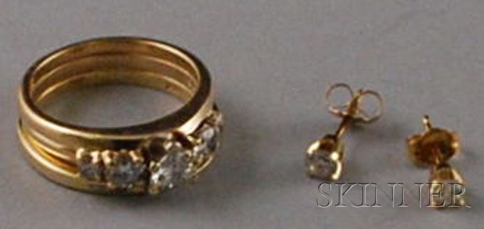 Appraisal: Two Diamond Jewelry Items a kt gold and heart-shaped diamond