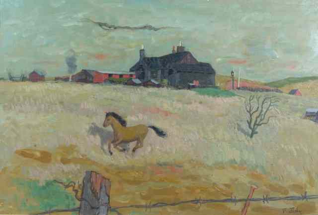 Appraisal: ALASTAIR FLATTELY 'Fields near Shaw Lancs ' showing a horse