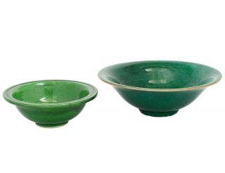 Appraisal: TWO GREEN GLAZED PORCELAIN BOWLS Chinese th Century Each of