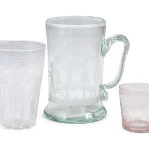 Appraisal: Three Etched and Blown Glass Drinking Vessels English and American