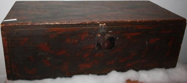 Appraisal: EARLY TH CENTURY GRAIN PAINTED LIFT-TOP BOXWITH STENCIL LINE DESIGN