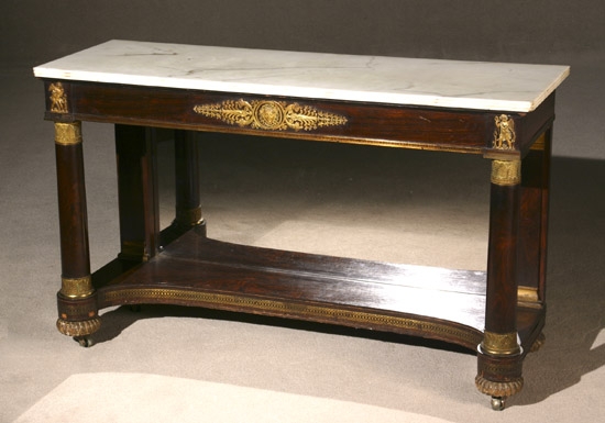 Appraisal: Classical Ormolu Mounted and Brass Inlaid Rosewood Marble Top Pier