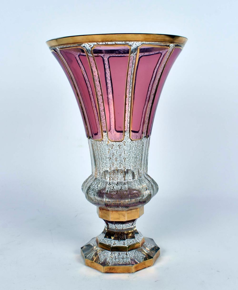 Appraisal: BOHEMIAN PARCEL GILT RUBY FLASHED CUT GLASS URNLate th Century