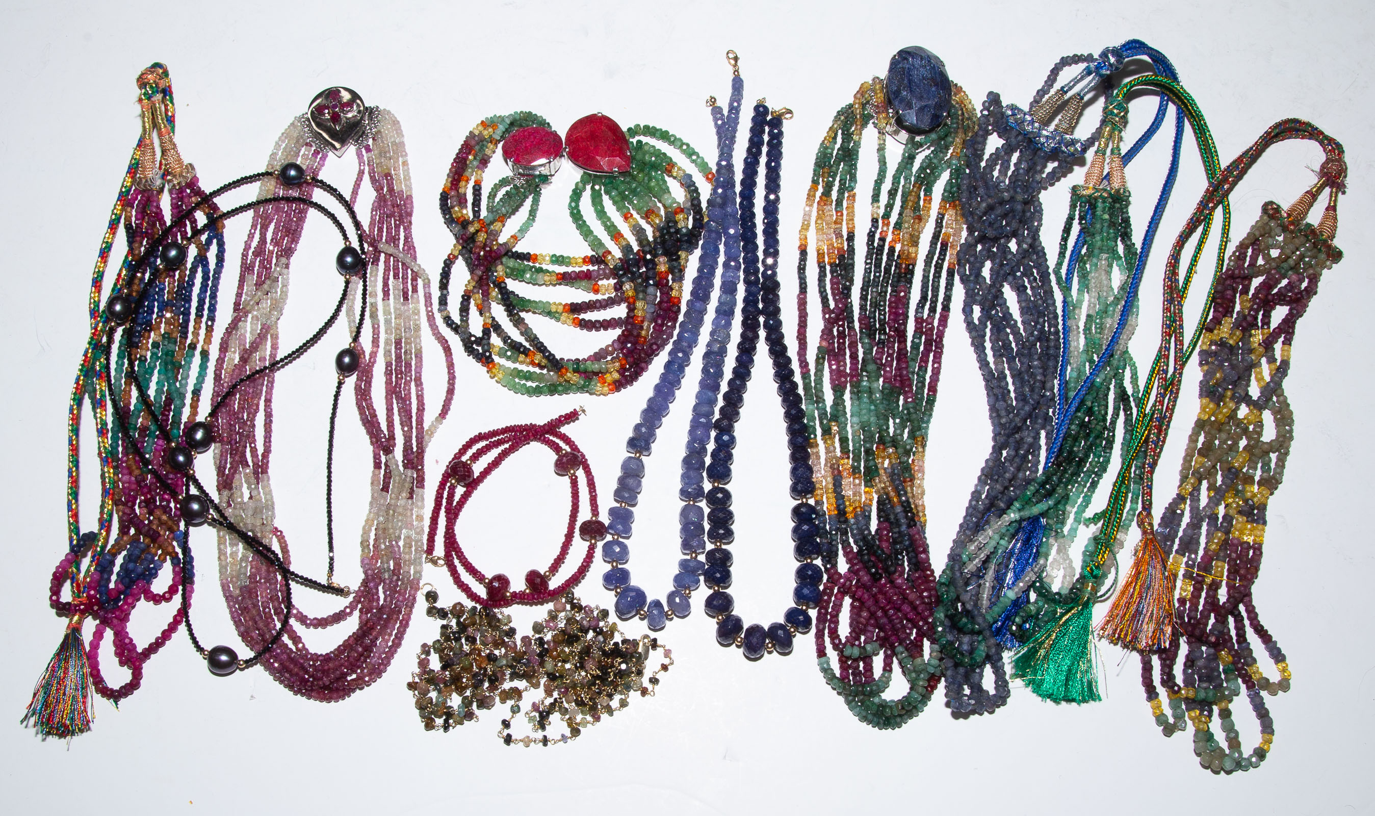 Appraisal: AN ASSORTMENT OF GEMSTONE BEADED NECKLACES Featuring multi strand faceted