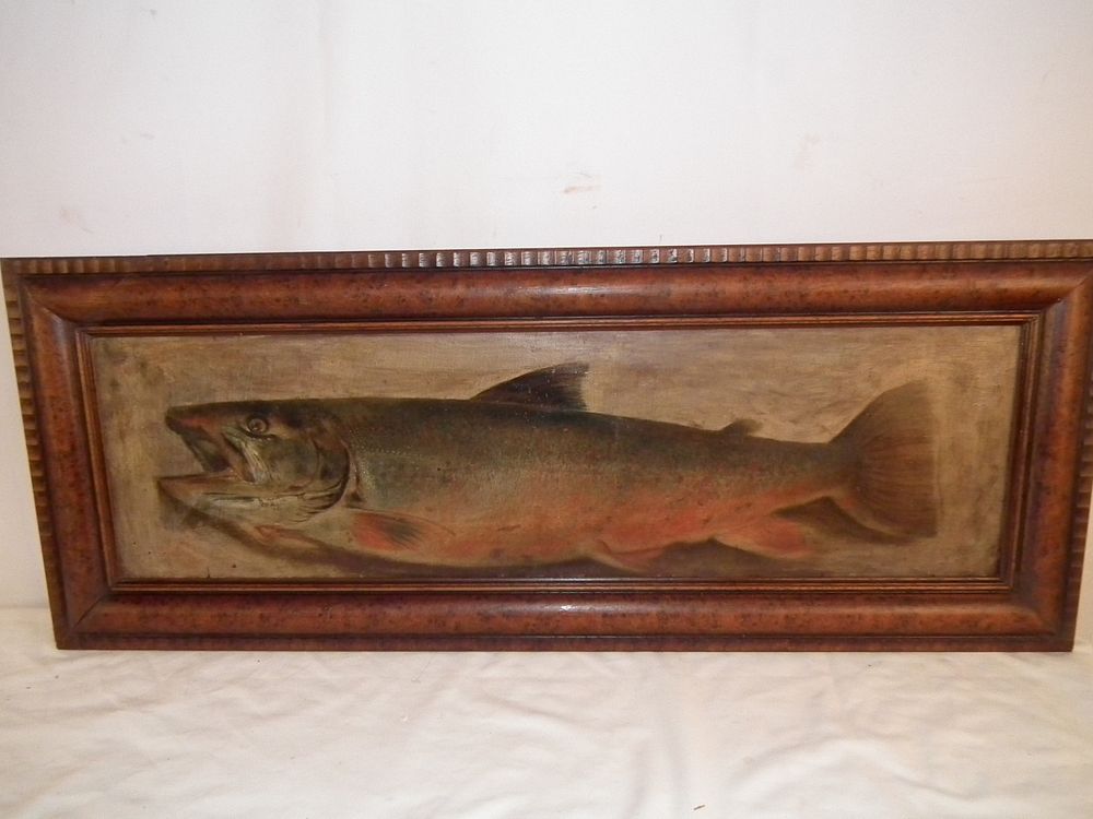 Appraisal: PAINTING OF RAINBOW TROUT Nice antique oil painting on wood