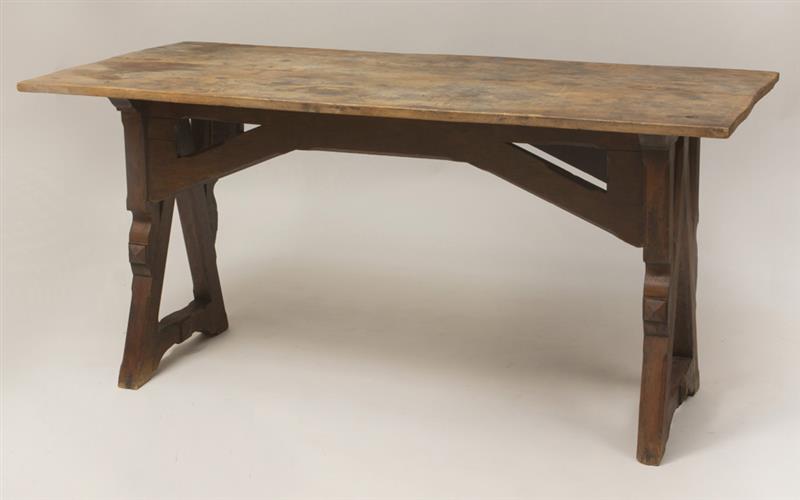 Appraisal: Arts and Crafts Oak Trestle Table in x ft in