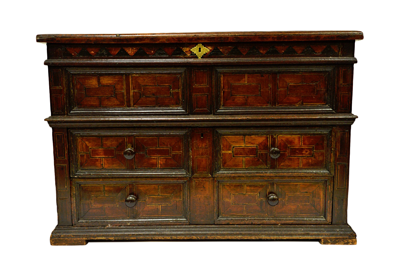 Appraisal: A th Century oak walnut and inlaid chest with geometric